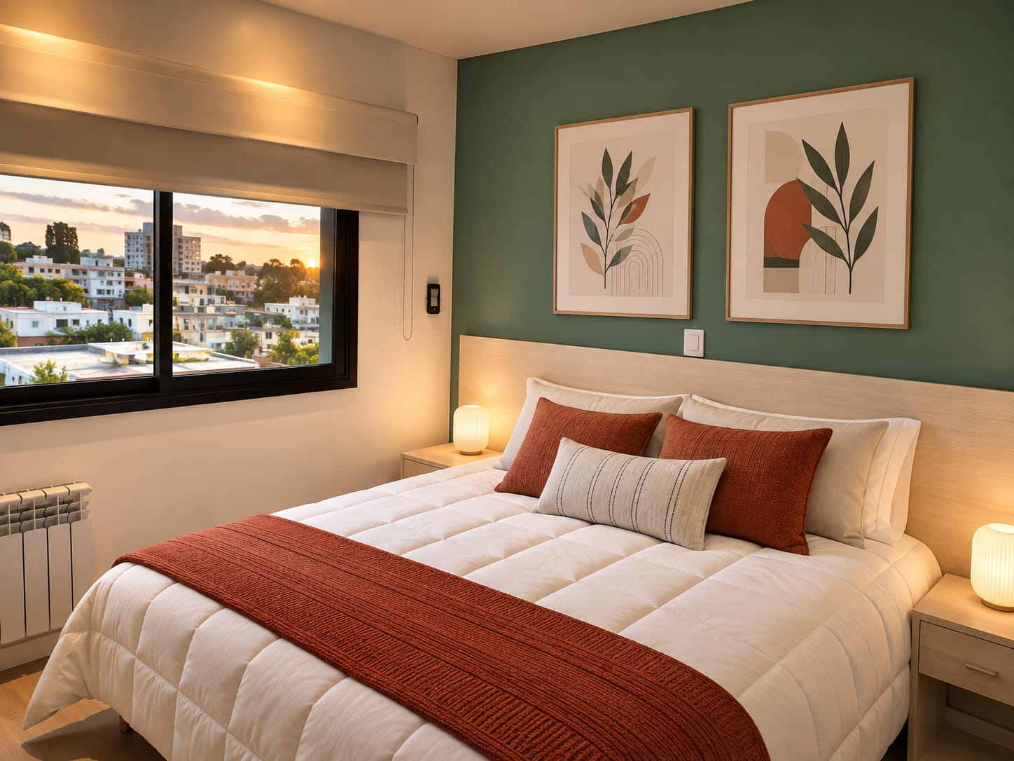 Dormitorio LEVEL Exclusive con pared verde y cama matrimonial